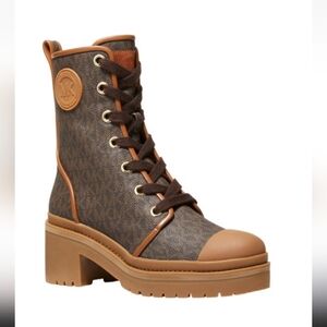 MICHAEL Michael Kors Brown Logo Lace-Up Combat Boot